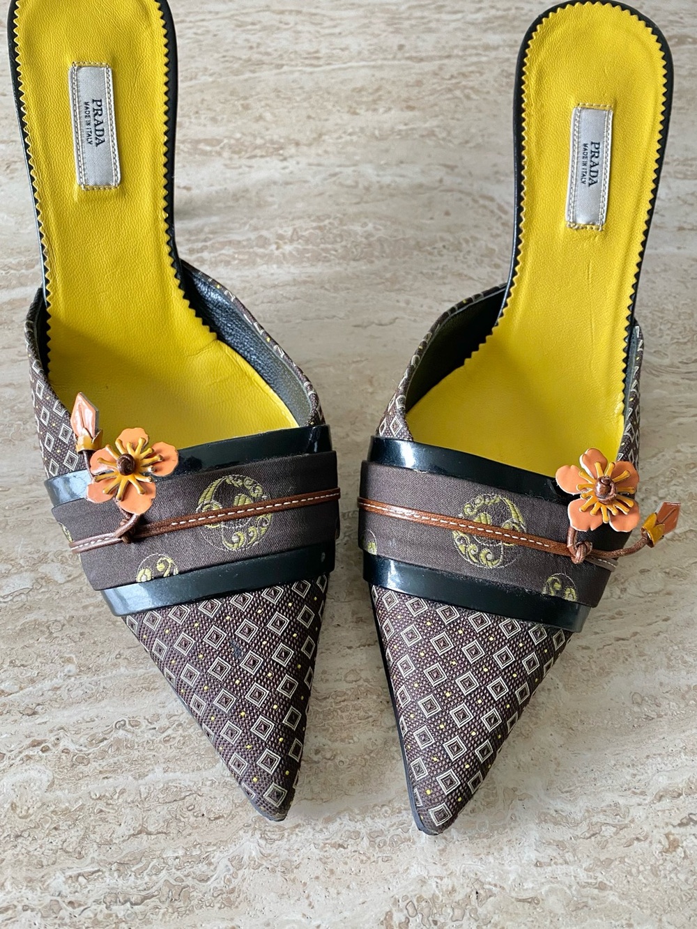 Vintage Prada Kimono Blossom Appliqué Mule Heels - Picture 6 of 11